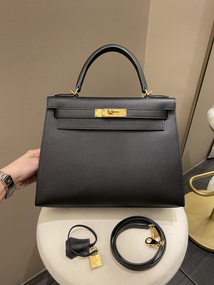 Top quality Hermes Kelly Sellier 28 Black Epsom