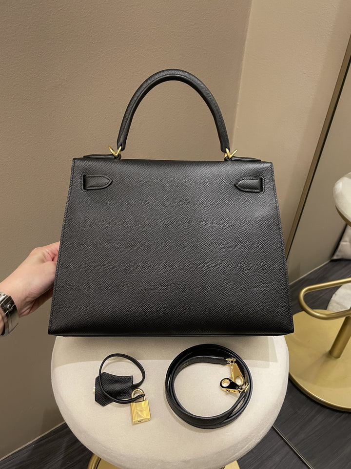 Top quality Hermes Kelly Sellier 28 Black Epsom