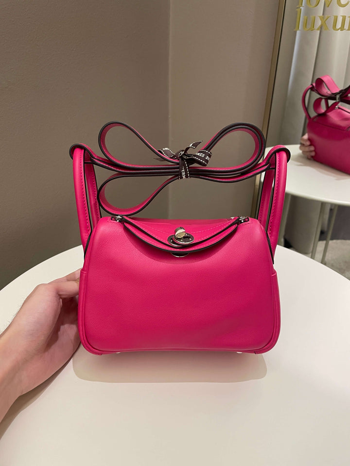 Top quality Hermes Mini Lindy Rose Mexico / Rouge Pigment Swift