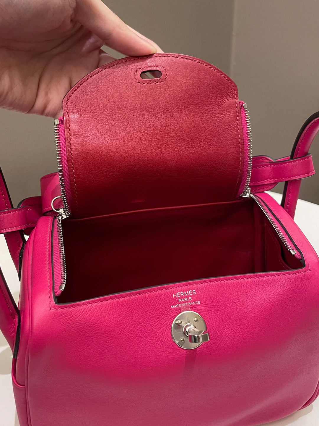 Top quality Hermes Mini Lindy Rose Mexico / Rouge Pigment Swift