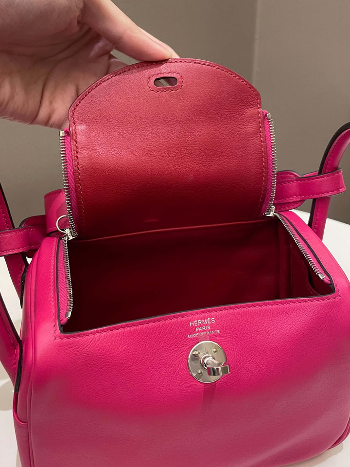 Top quality Hermes Mini Lindy Rose Mexico / Rouge Pigment Swift