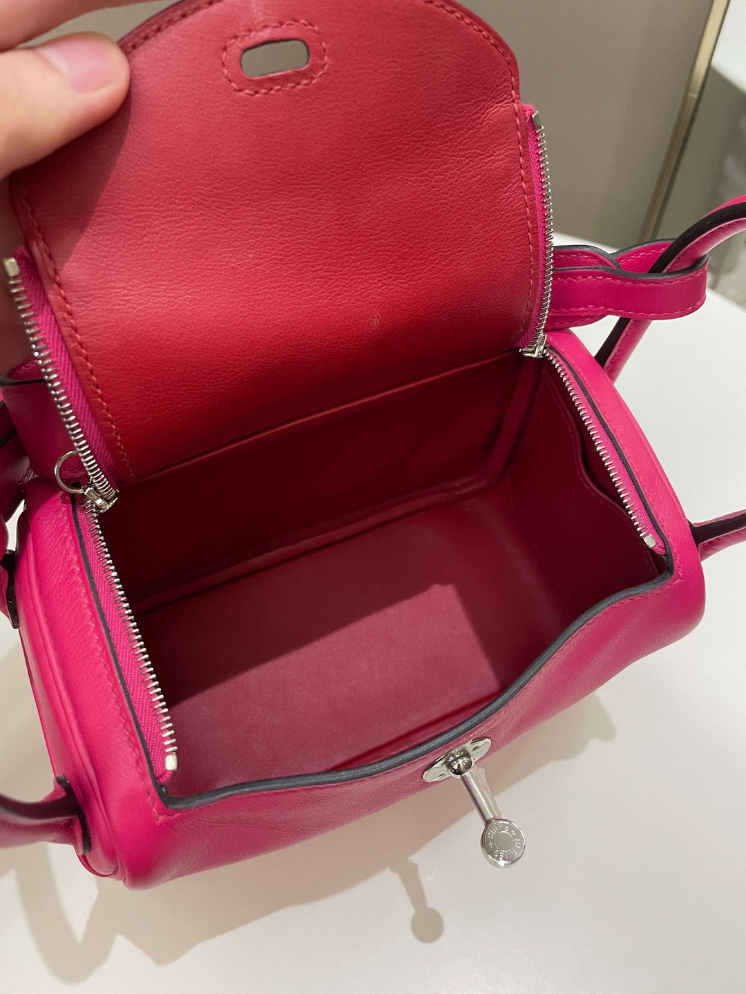Top quality Hermes Mini Lindy Rose Mexico / Rouge Pigment Swift