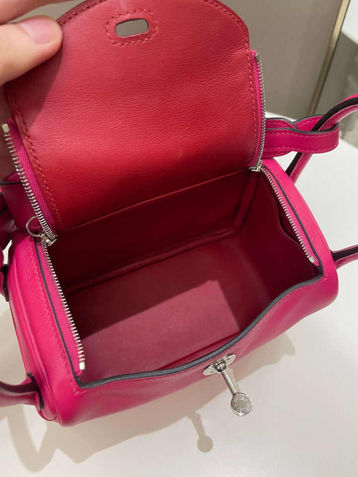 Top quality Hermes Mini Lindy Rose Mexico / Rouge Pigment Swift