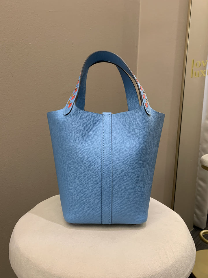 Top quality Hermes Picotin Tressage 18 Blue Nord Epsom