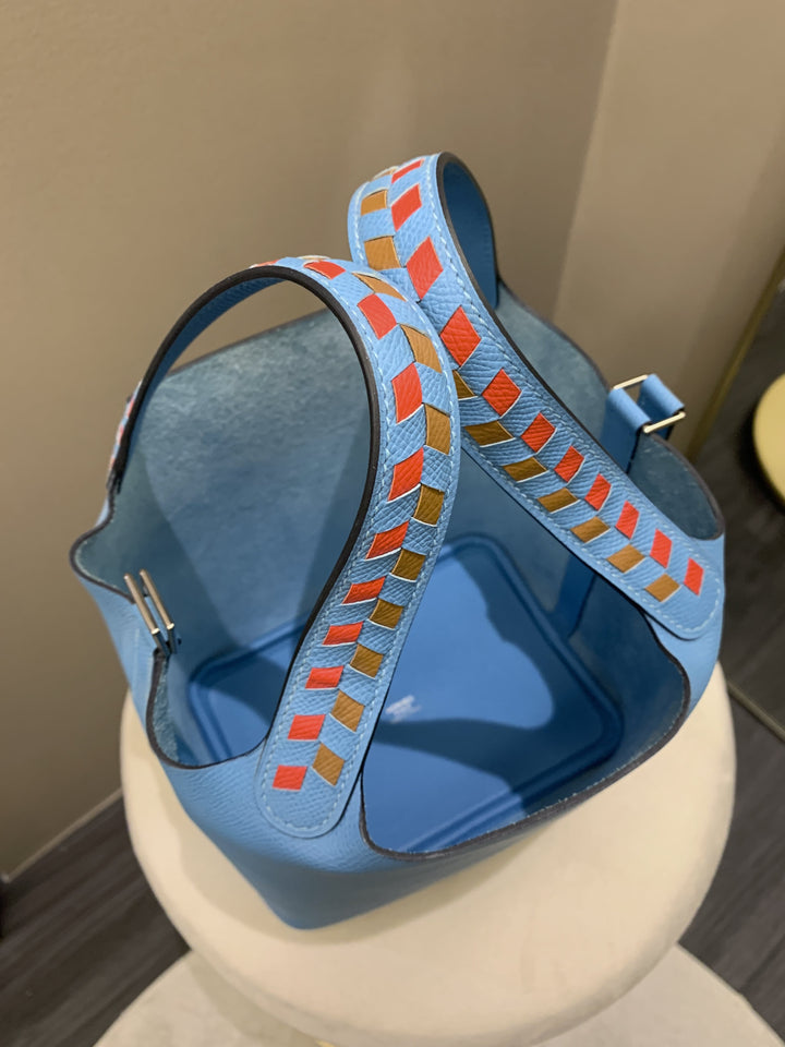 Top quality Hermes Picotin Tressage 18 Blue Nord Epsom