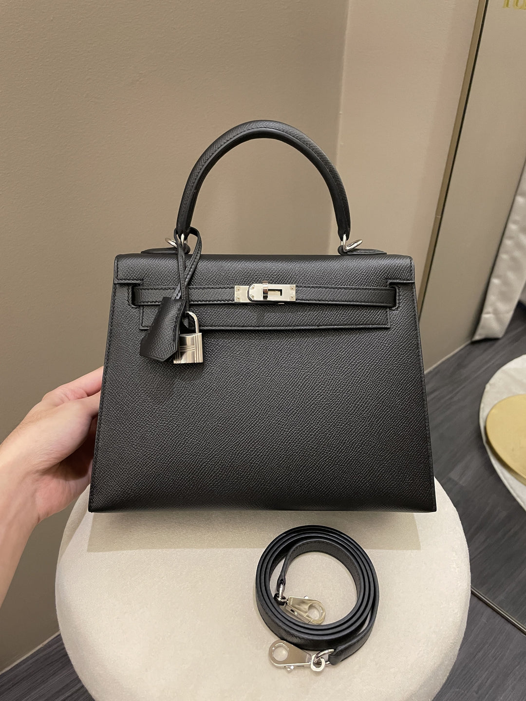Top quality Hermes Kelly Sellier 25 Black Epsom