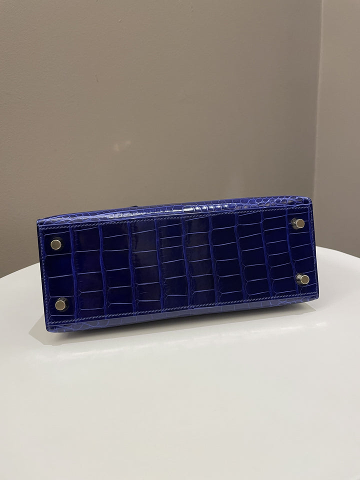 Hermes Kelly Sellier 25 Bleu Croc