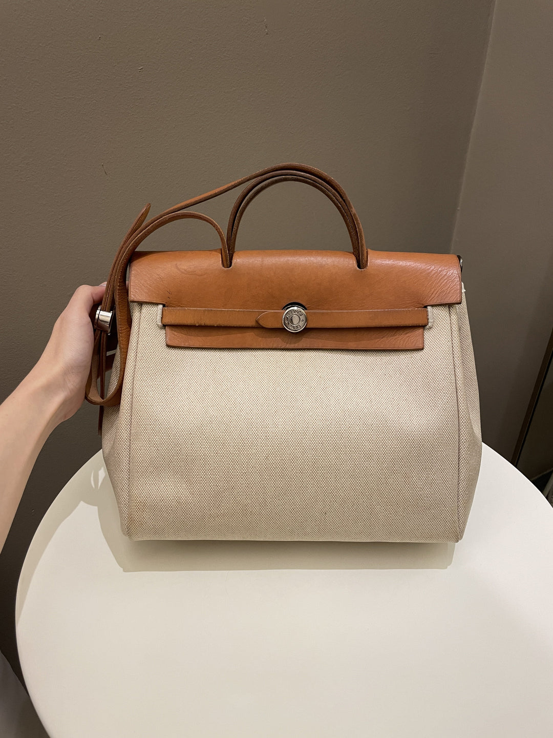 Hermes Herbag 31 Backpack/Shoulder Beige Canvas