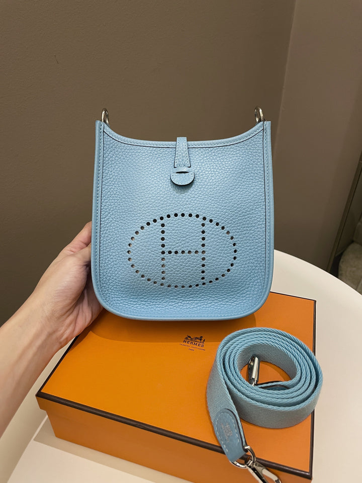 Top quality Hermes Mini Evelyne Bleu Atoll Clemence