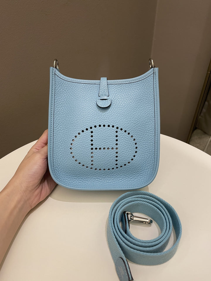 Top quality Hermes Mini Evelyne Bleu Atoll Clemence