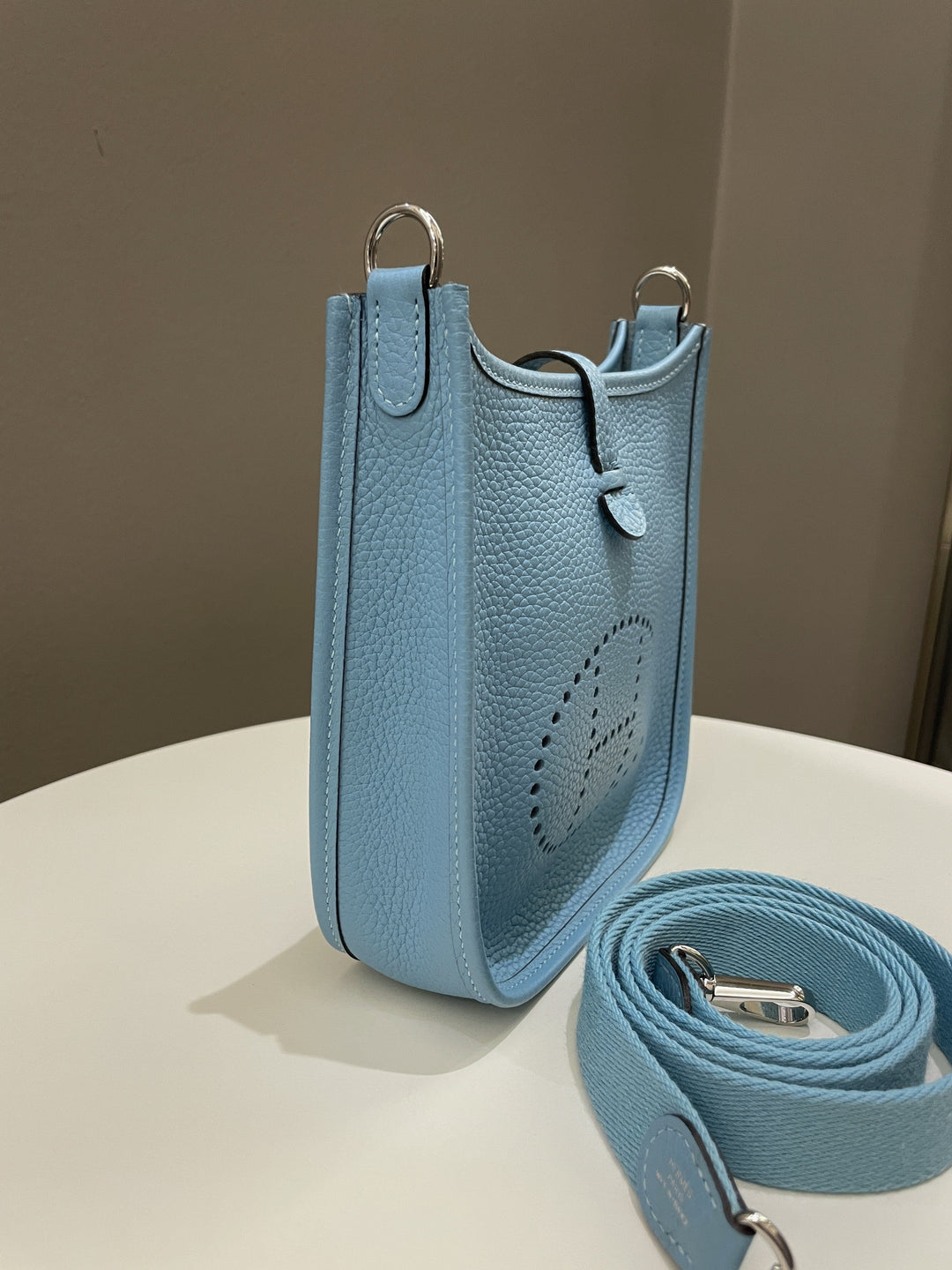 Top quality Hermes Mini Evelyne Bleu Atoll Clemence