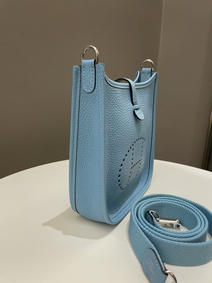 Top quality Hermes Mini Evelyne Bleu Atoll Clemence