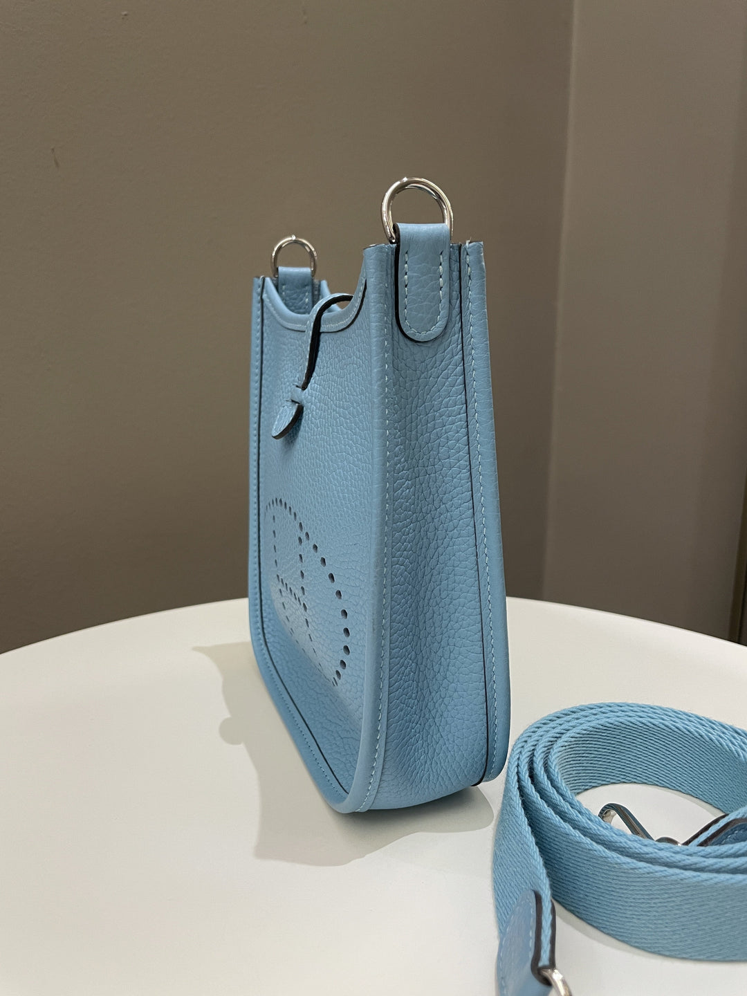 Top quality Hermes Mini Evelyne Bleu Atoll Clemence