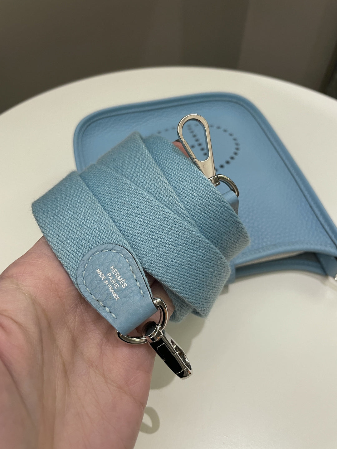 Top quality Hermes Mini Evelyne Bleu Atoll Clemence