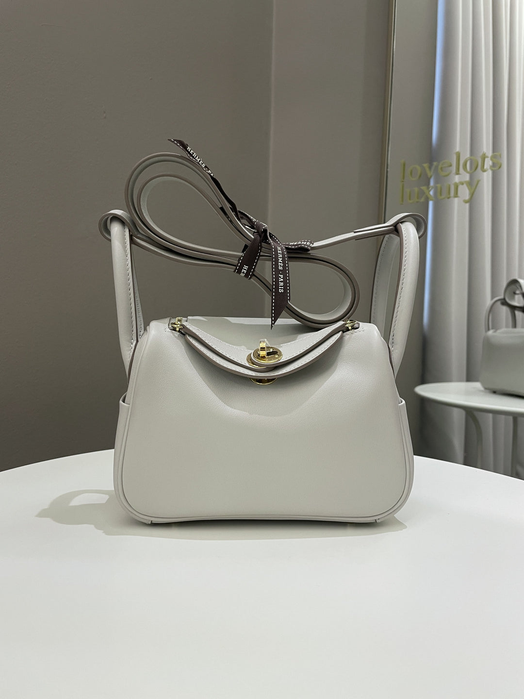 Hermes Mini Lindy Gris Perle Swift