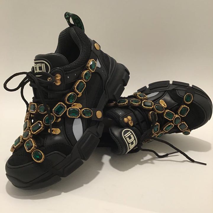 Gucci Black Flashtrek Embellished Sneakers Sz 9