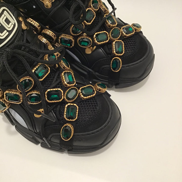 Gucci Black Flashtrek Embellished Sneakers Sz 9