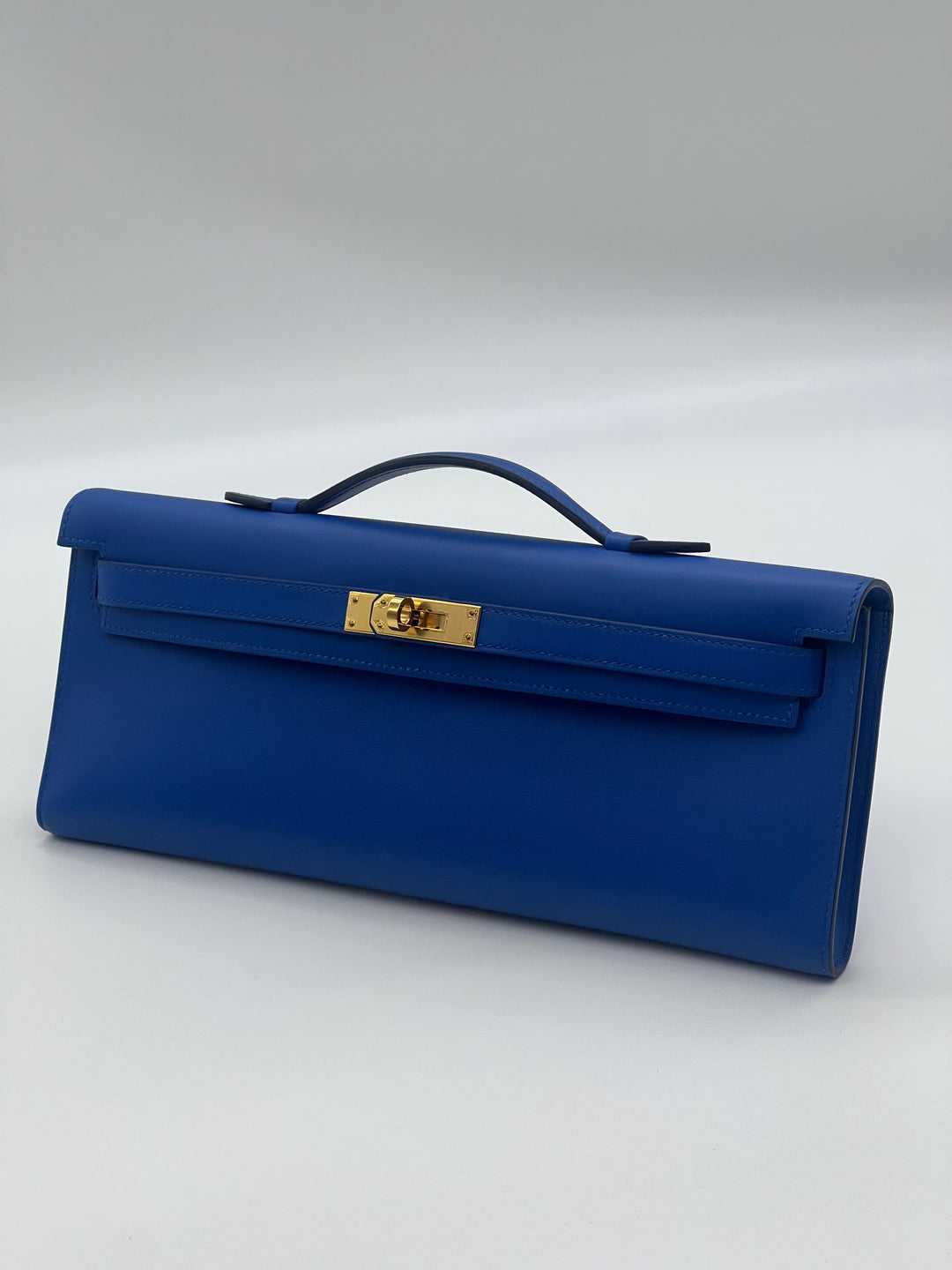 Top quality Hermes Kelly Cut Clutch Swift Calfskin Bleu France Gold Hardware