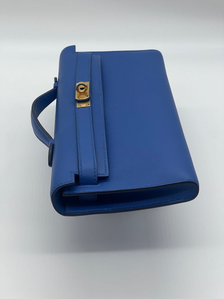 Top quality Hermes Kelly Cut Clutch Swift Calfskin Bleu France Gold Hardware