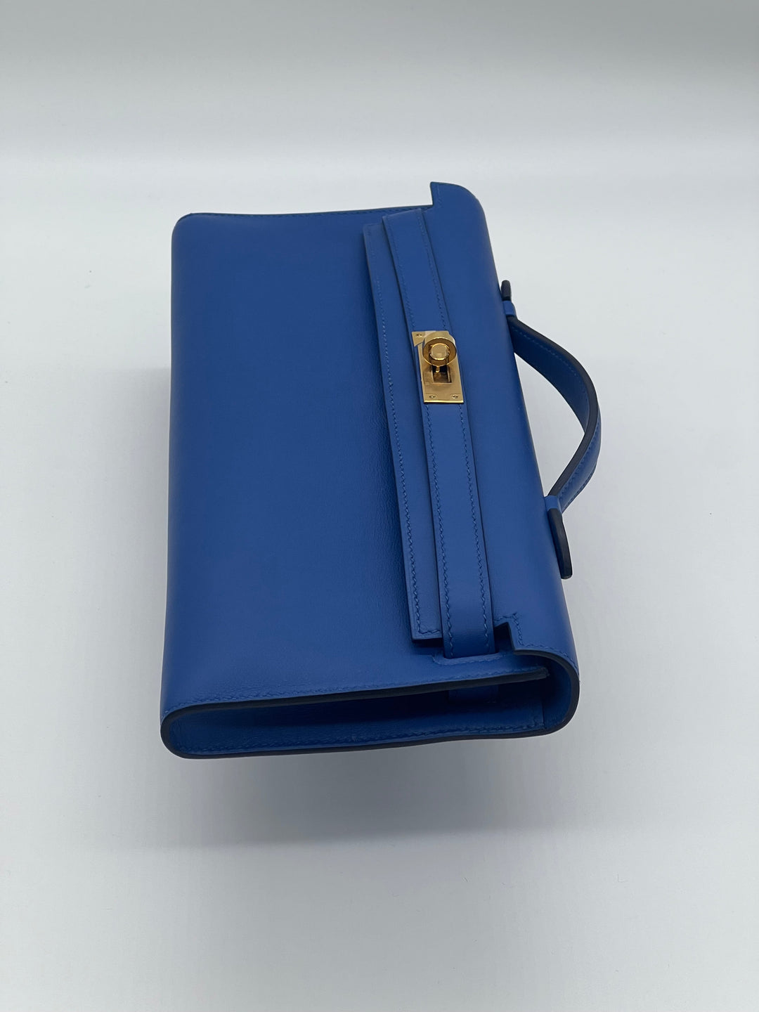 Top quality Hermes Kelly Cut Clutch Swift Calfskin Bleu France Gold Hardware