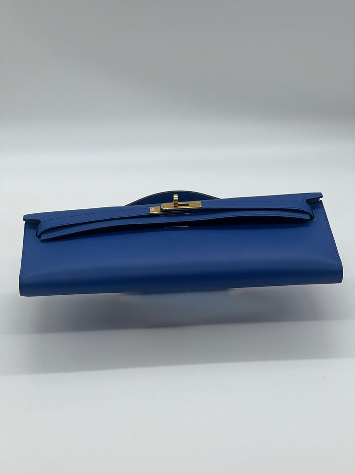 Top quality Hermes Kelly Cut Clutch Swift Calfskin Bleu France Gold Hardware