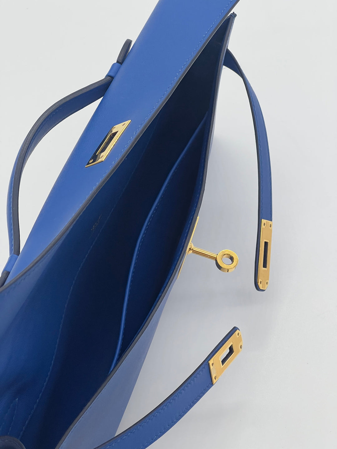 Top quality Hermes Kelly Cut Clutch Swift Calfskin Bleu France Gold Hardware