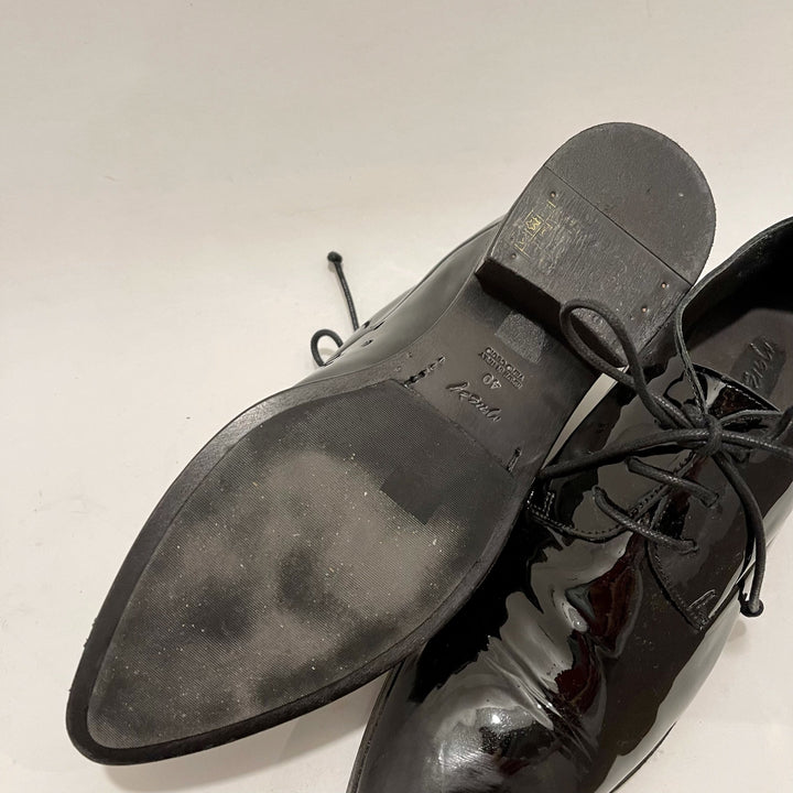 Marsell Black Patent Leather Oxfords with Matte Pointed Toes, Sz 40