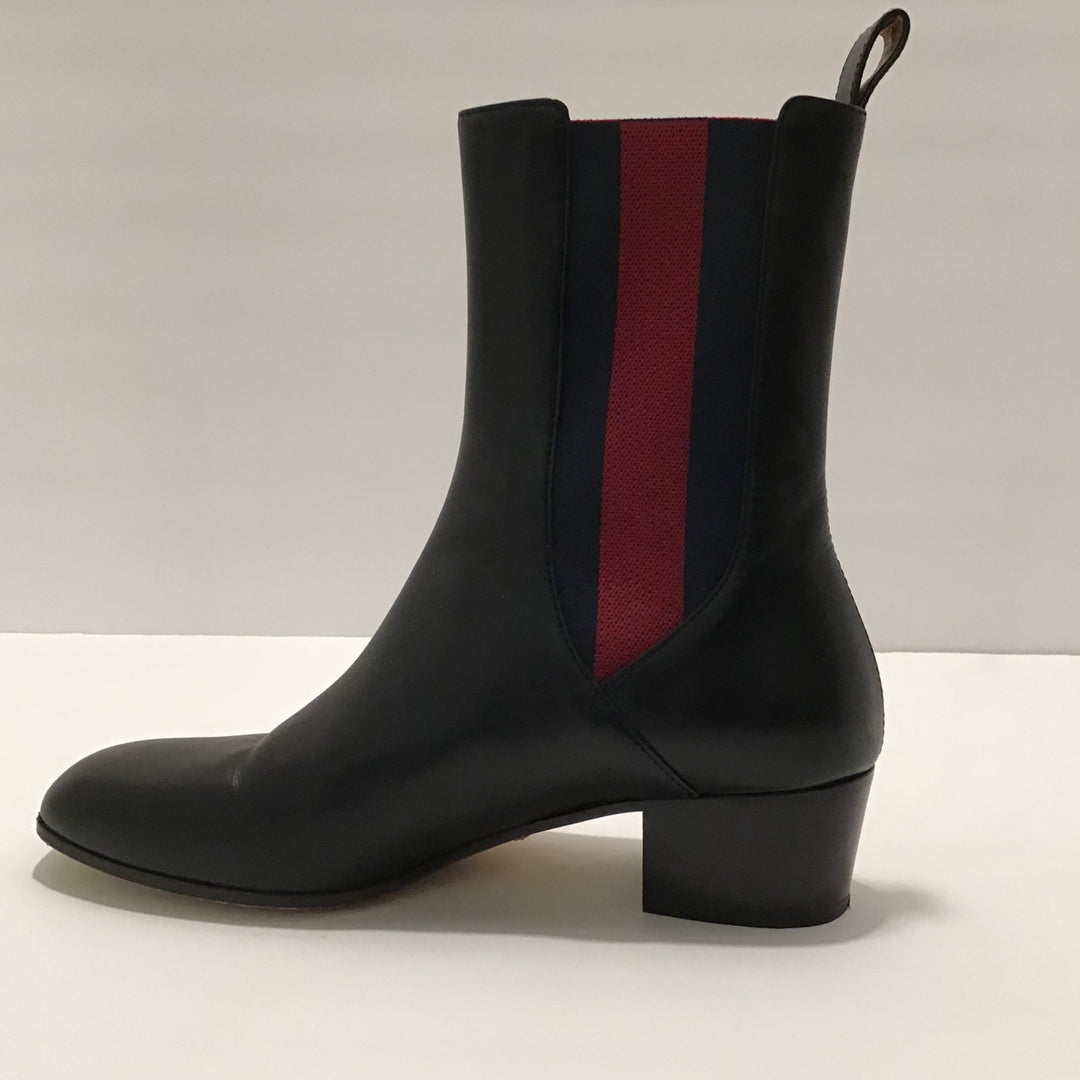 Gucci Black Booties w/Navy & Red Stripe Sz 37 (7)