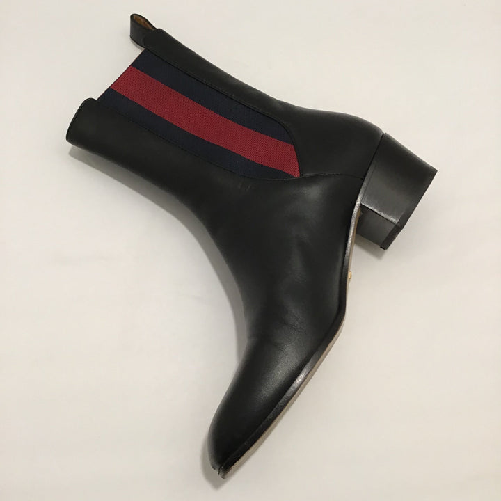 Gucci Black Booties w/Navy & Red Stripe Sz 37 (7)