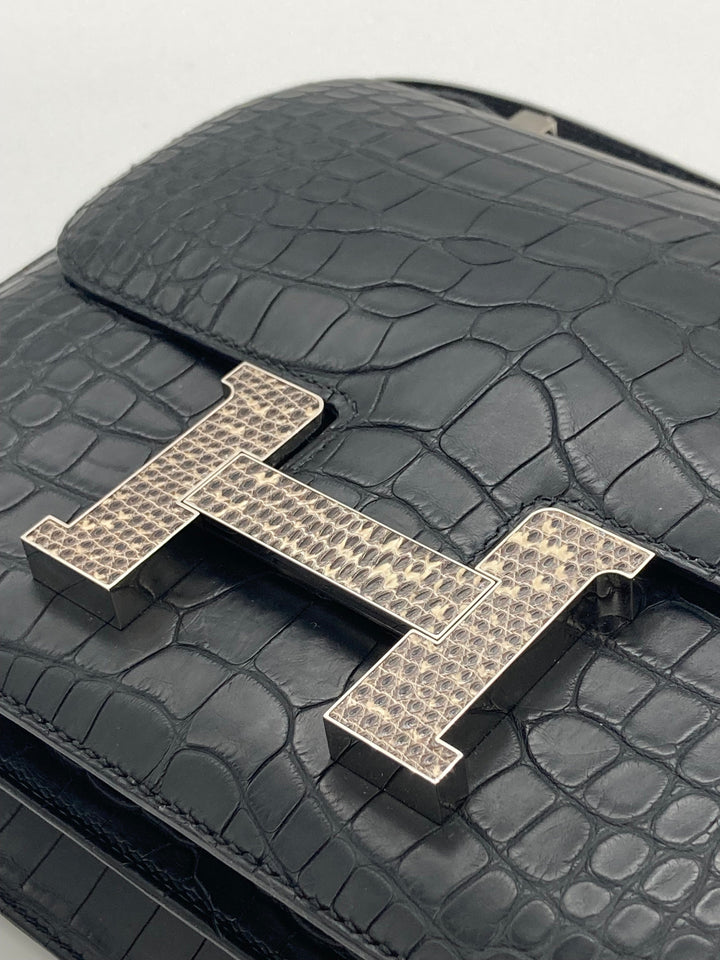 Top quality Hermes Constance 24 Matte Black Alligator Ombre Lizard Marquette Palladium Hardware