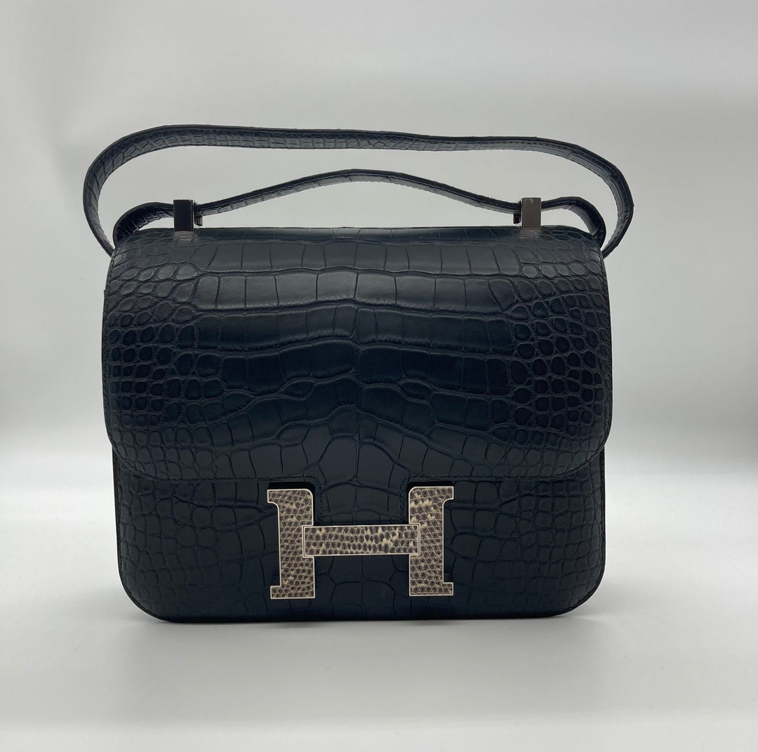 Top quality Hermes Constance 24 Matte Black Alligator Ombre Lizard Marquette Palladium Hardware
