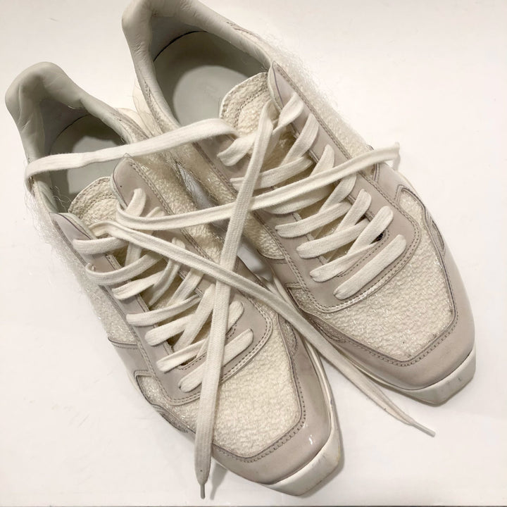 Rick Owens White Textured Sneakers, Sz 39, US 9