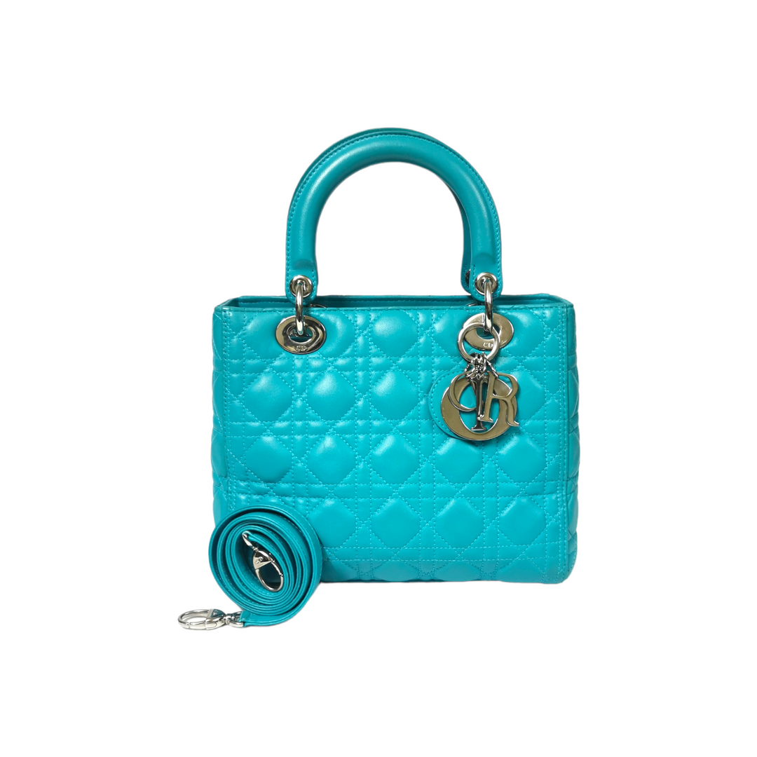 Top quality Dior Lady Top quality Dior Medium Turquoise Cannage Quilted Leather Silver