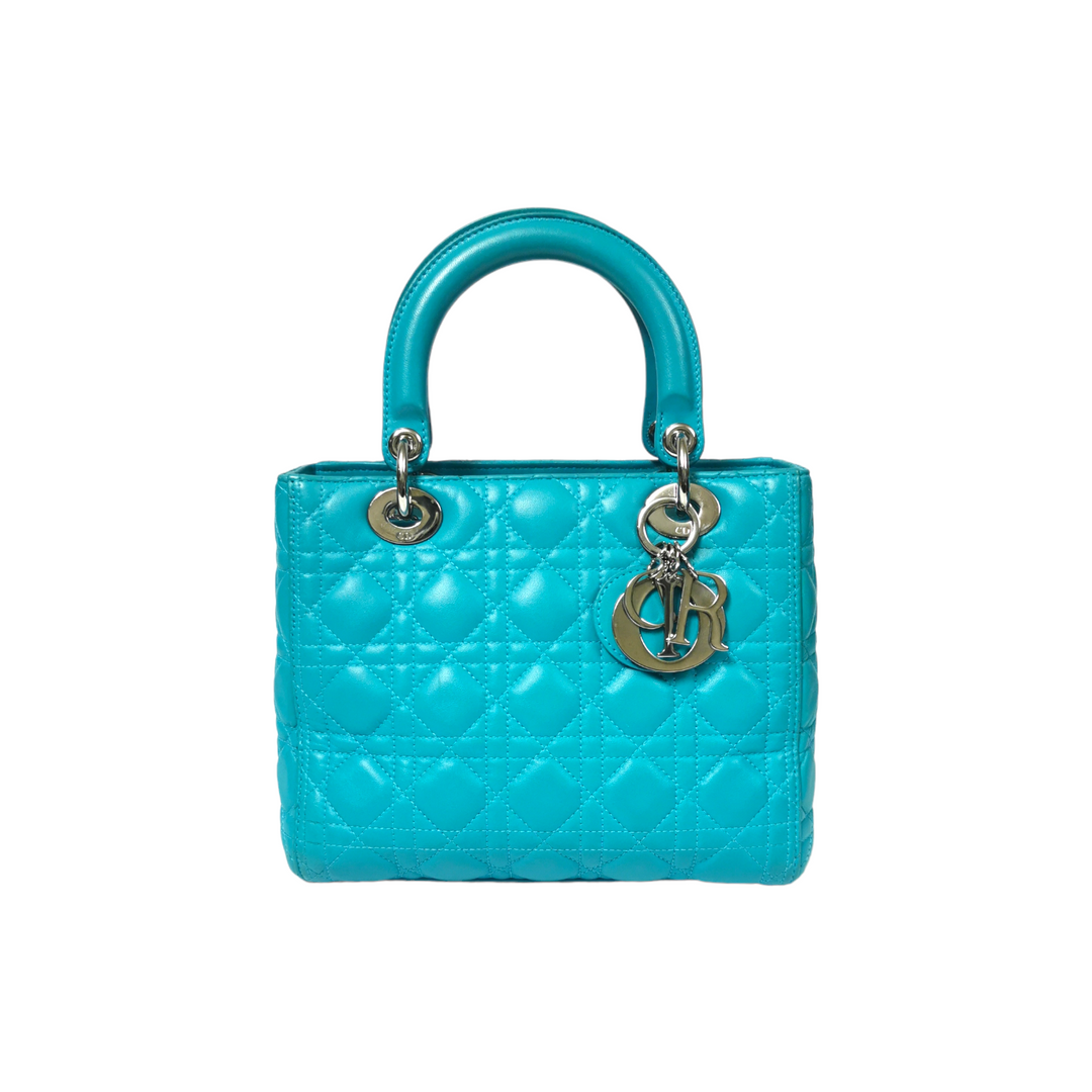 Top quality Dior Lady Top quality Dior Medium Turquoise Cannage Quilted Leather Silver