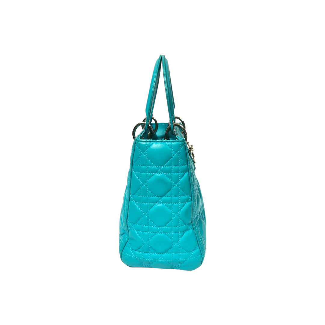 Top quality Dior Lady Top quality Dior Medium Turquoise Cannage Quilted Leather Silver