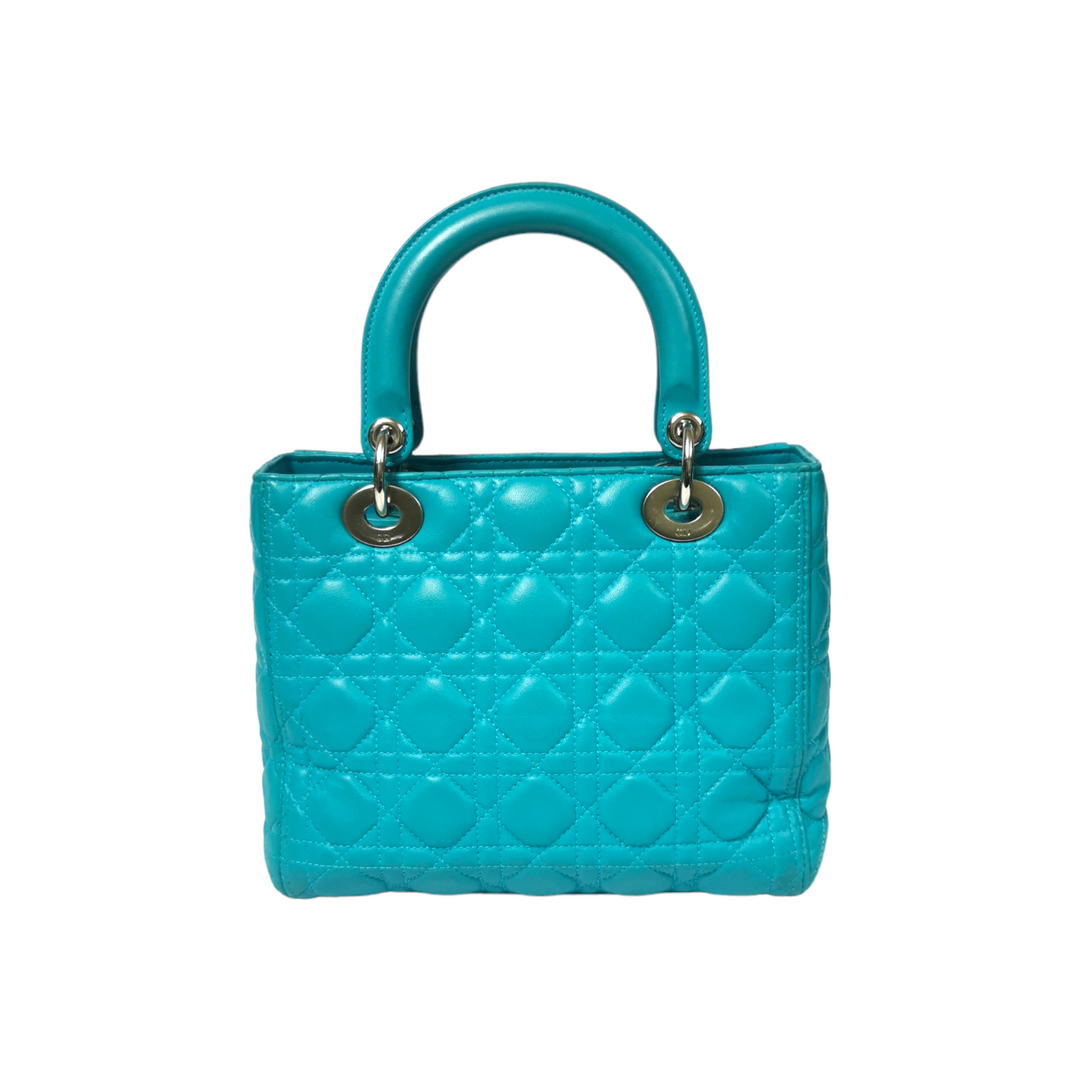 Top quality Dior Lady Top quality Dior Medium Turquoise Cannage Quilted Leather Silver