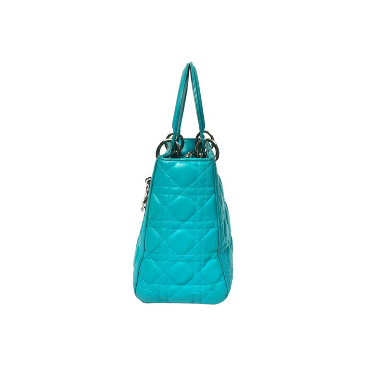 Top quality Dior Lady Top quality Dior Medium Turquoise Cannage Quilted Leather Silver