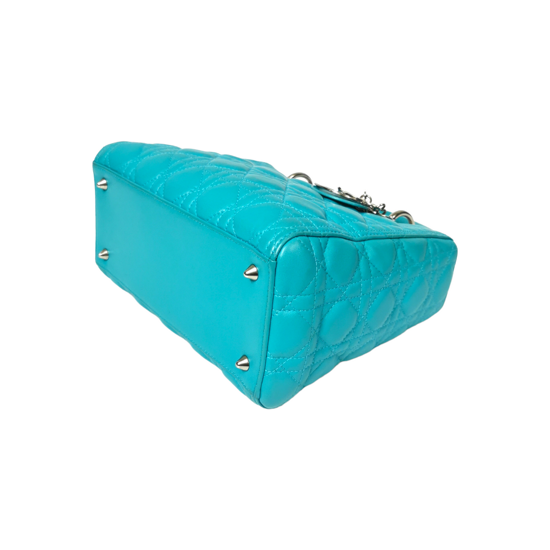 Top quality Dior Lady Top quality Dior Medium Turquoise Cannage Quilted Leather Silver
