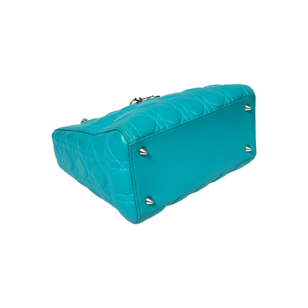 Top quality Dior Lady Top quality Dior Medium Turquoise Cannage Quilted Leather Silver