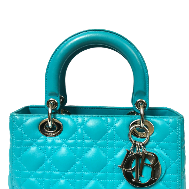 Top quality Dior Lady Top quality Dior Medium Turquoise Cannage Quilted Leather Silver