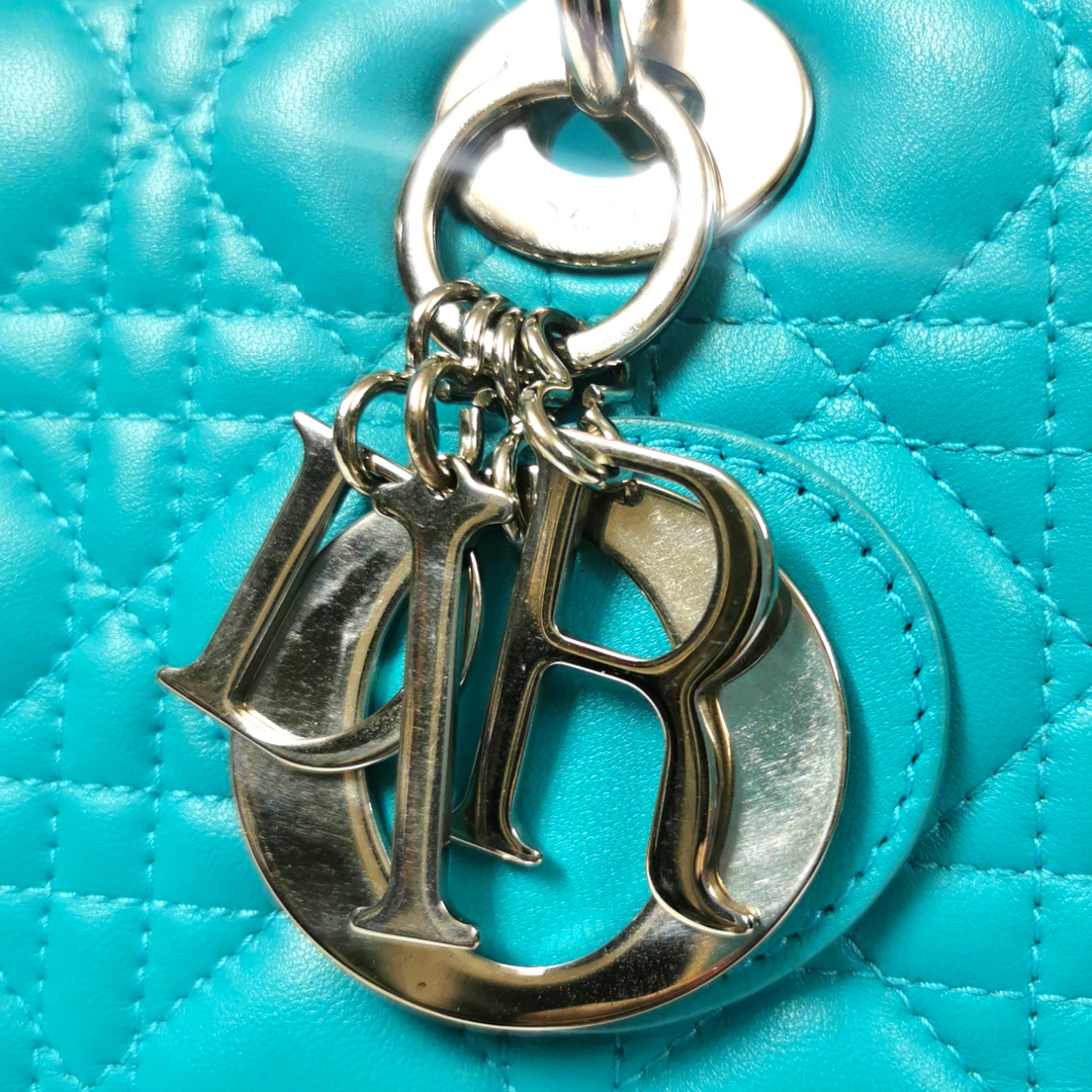 Top quality Dior Lady Top quality Dior Medium Turquoise Cannage Quilted Leather Silver