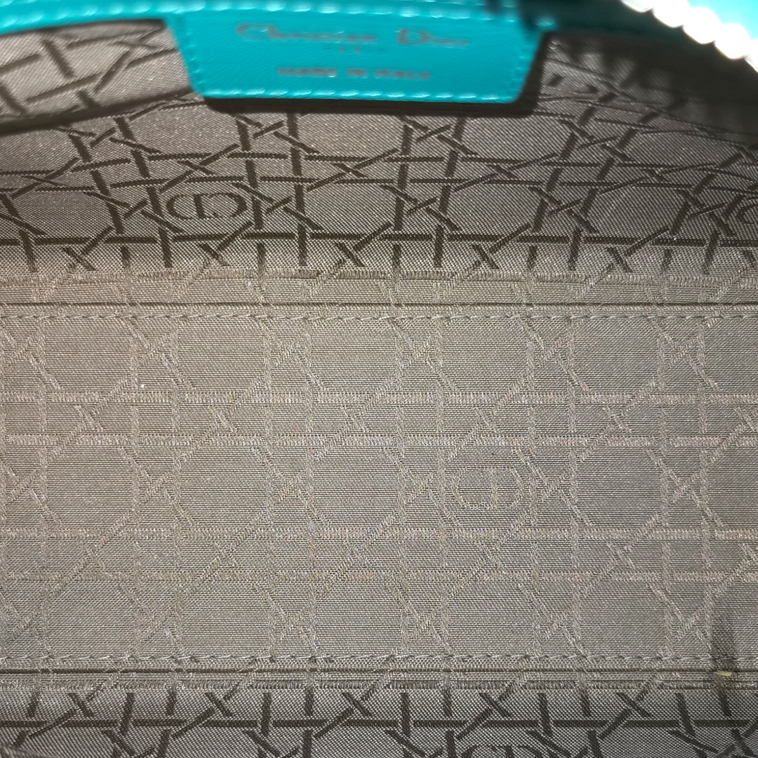Top quality Dior Lady Top quality Dior Medium Turquoise Cannage Quilted Leather Silver