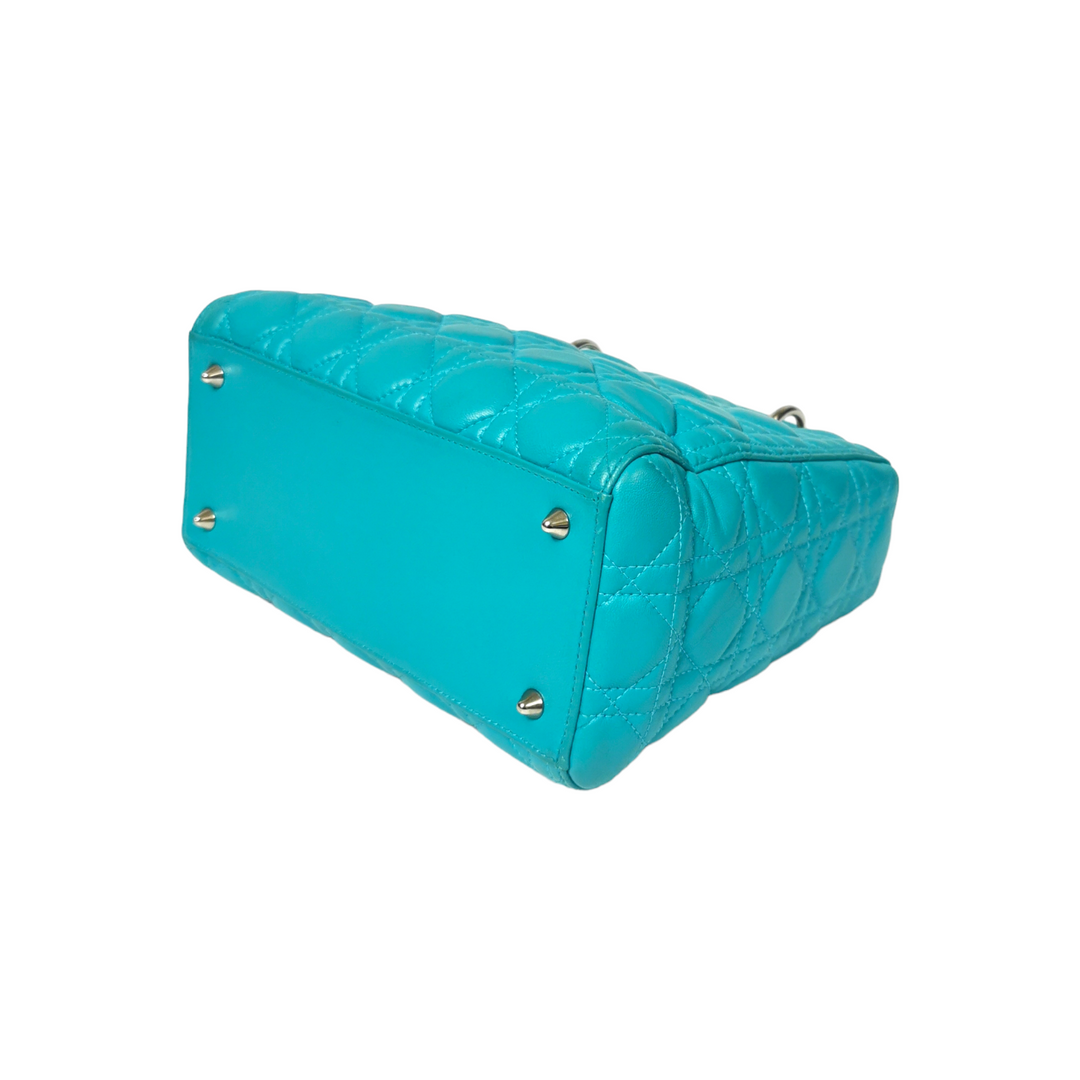 Top quality Dior Lady Top quality Dior Medium Turquoise Cannage Quilted Leather Silver