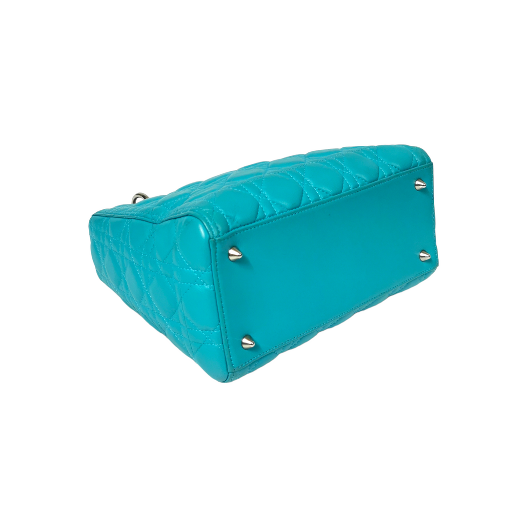 Top quality Dior Lady Top quality Dior Medium Turquoise Cannage Quilted Leather Silver
