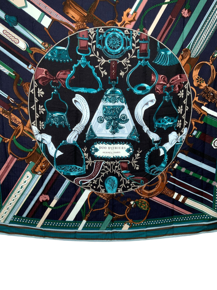 Top quality Hermes Duo d'Etriers Cashmere and Silk Shawl Scarf 140