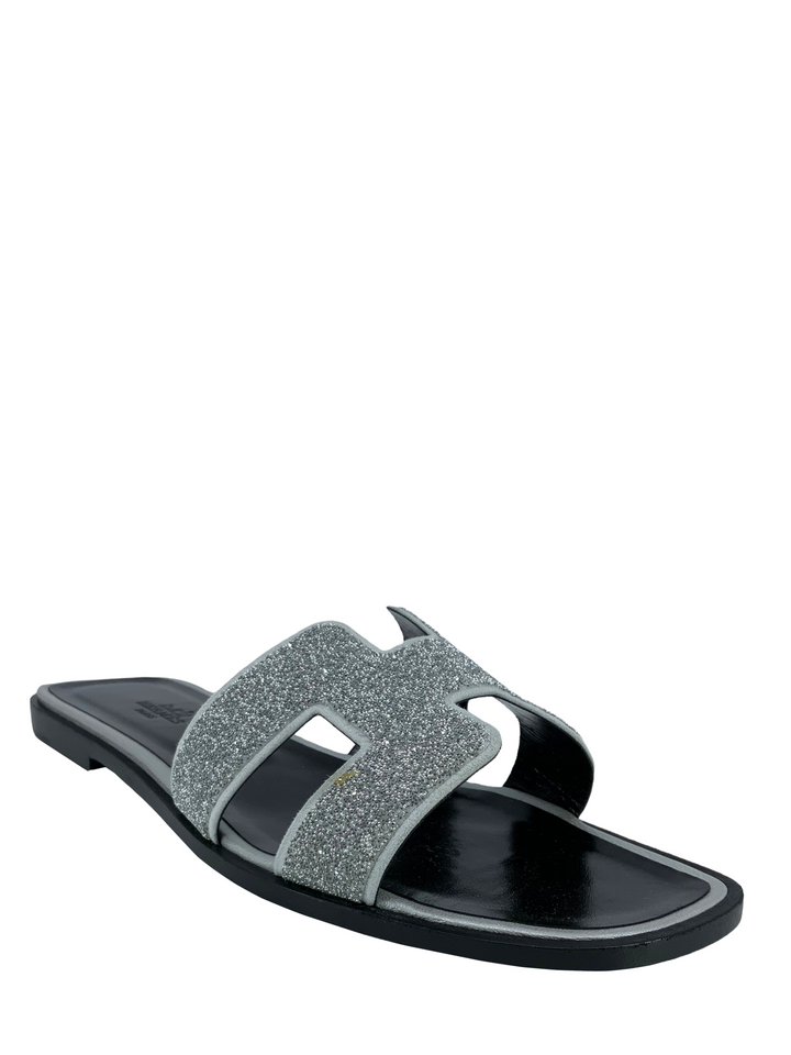 Top quality Hermes Suede Goatskin Oran Glitter Sandals Size 9