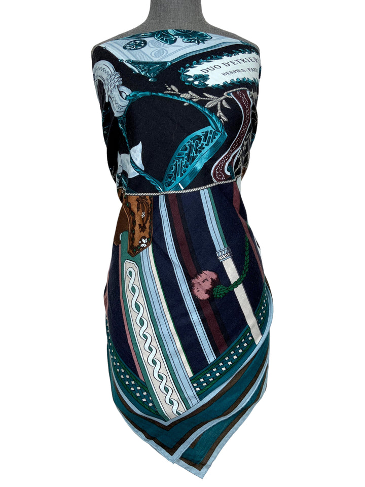Hermes Duo d'Etriers Cashmere and Silk Shawl Scarf 140