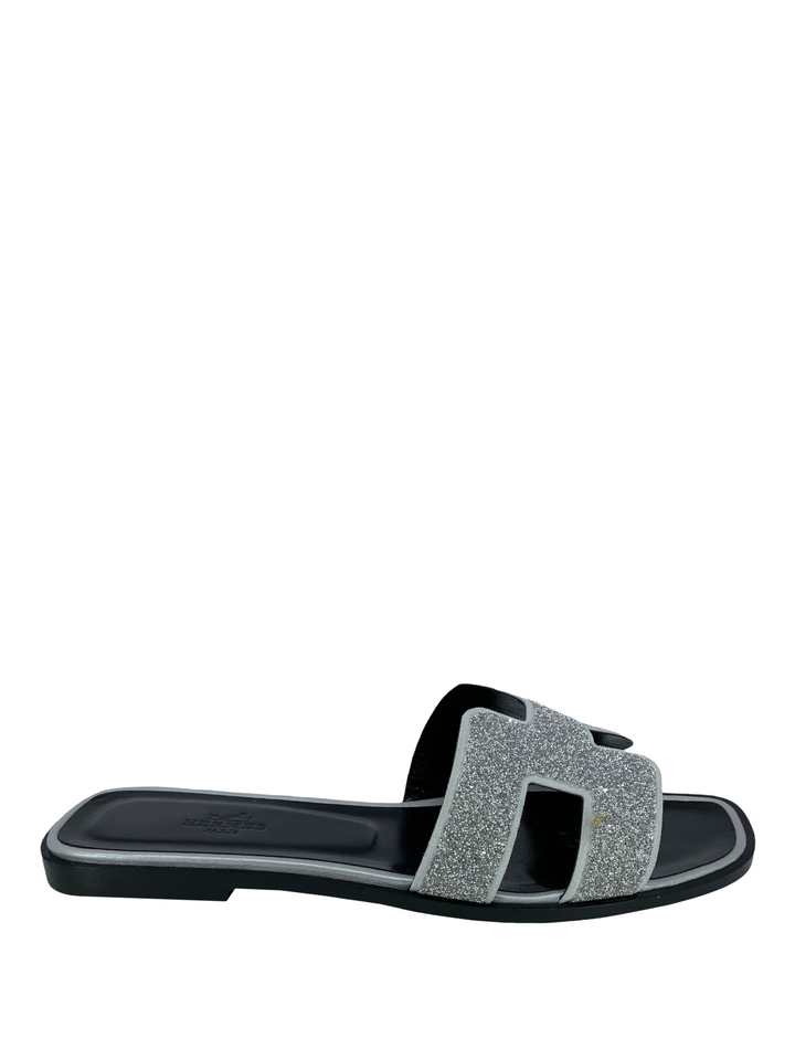 Top quality Hermes Suede Goatskin Oran Glitter Sandals Size 9