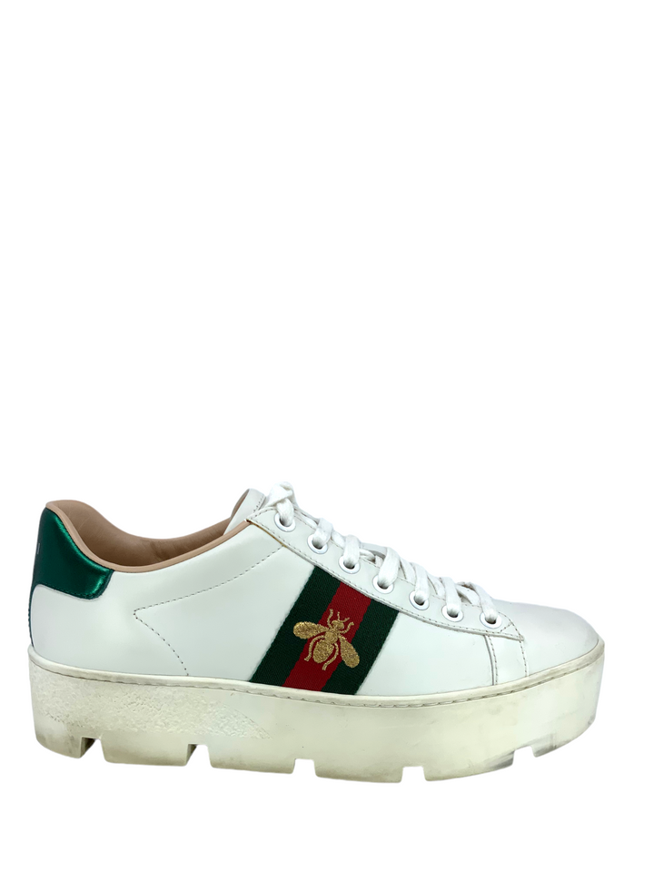 GUCCI Ace Embroidered Platform Sneakers Size 6.5
