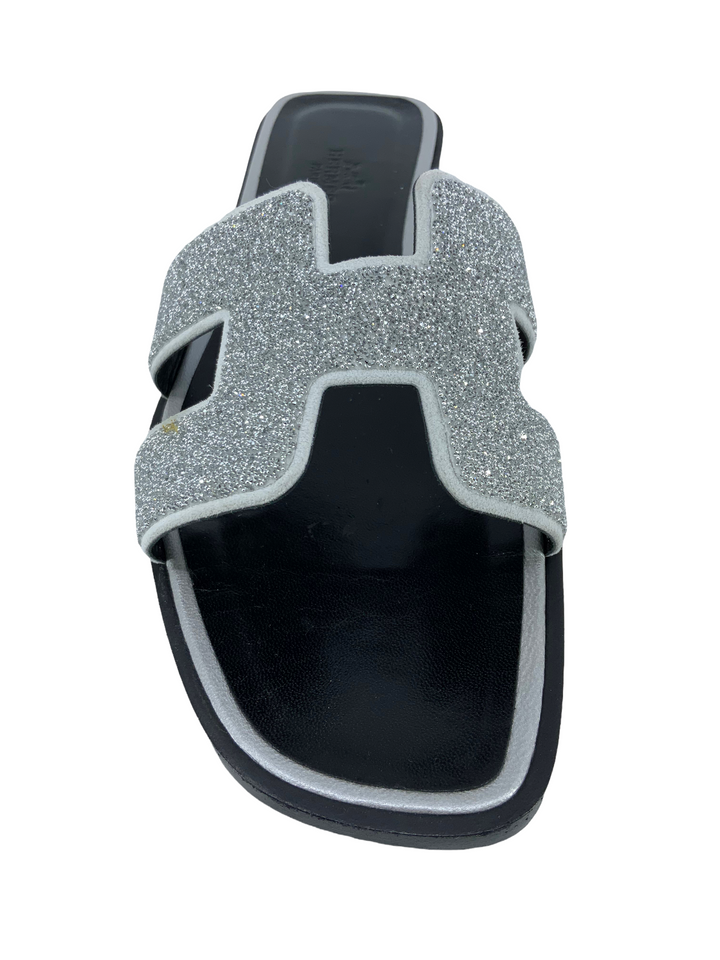 Top quality Hermes Suede Goatskin Oran Glitter Sandals Size 9